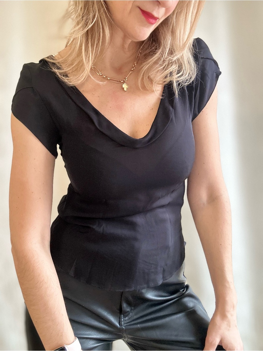 Emporio Armani Black Short-Sleeve Silk Blend Blouse